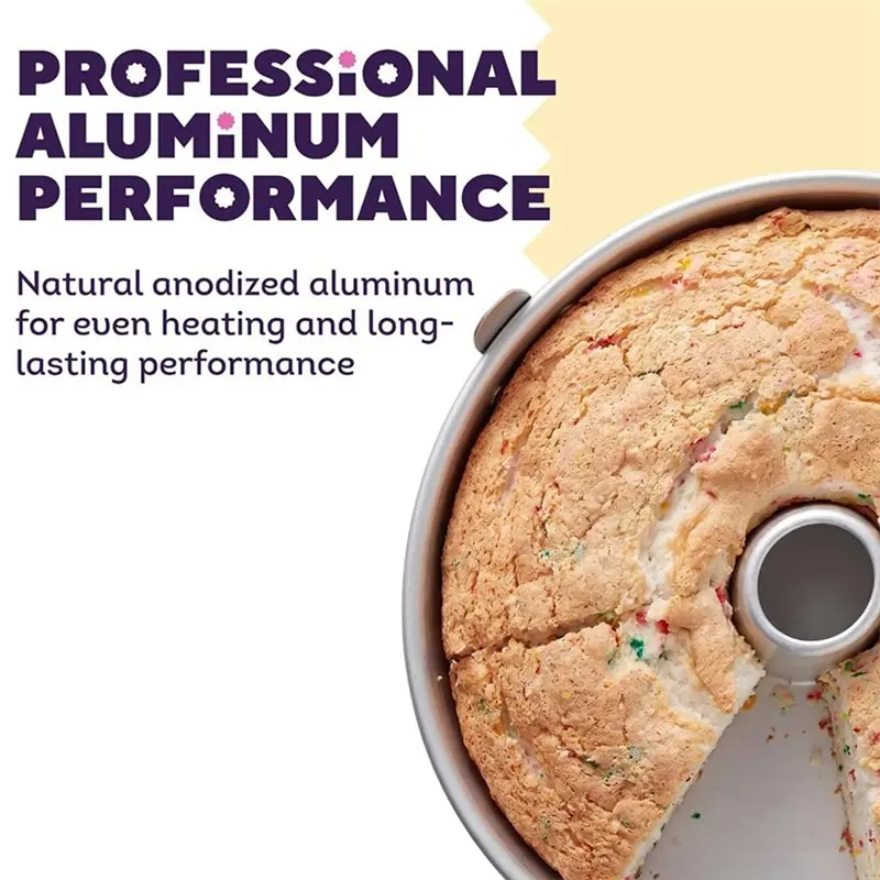 ABDJ-Rust-Resistant 10 In Aluminum Angel Food Tube Cake Pan, Natural Anodized Aluminum Bakeware, Even Heating