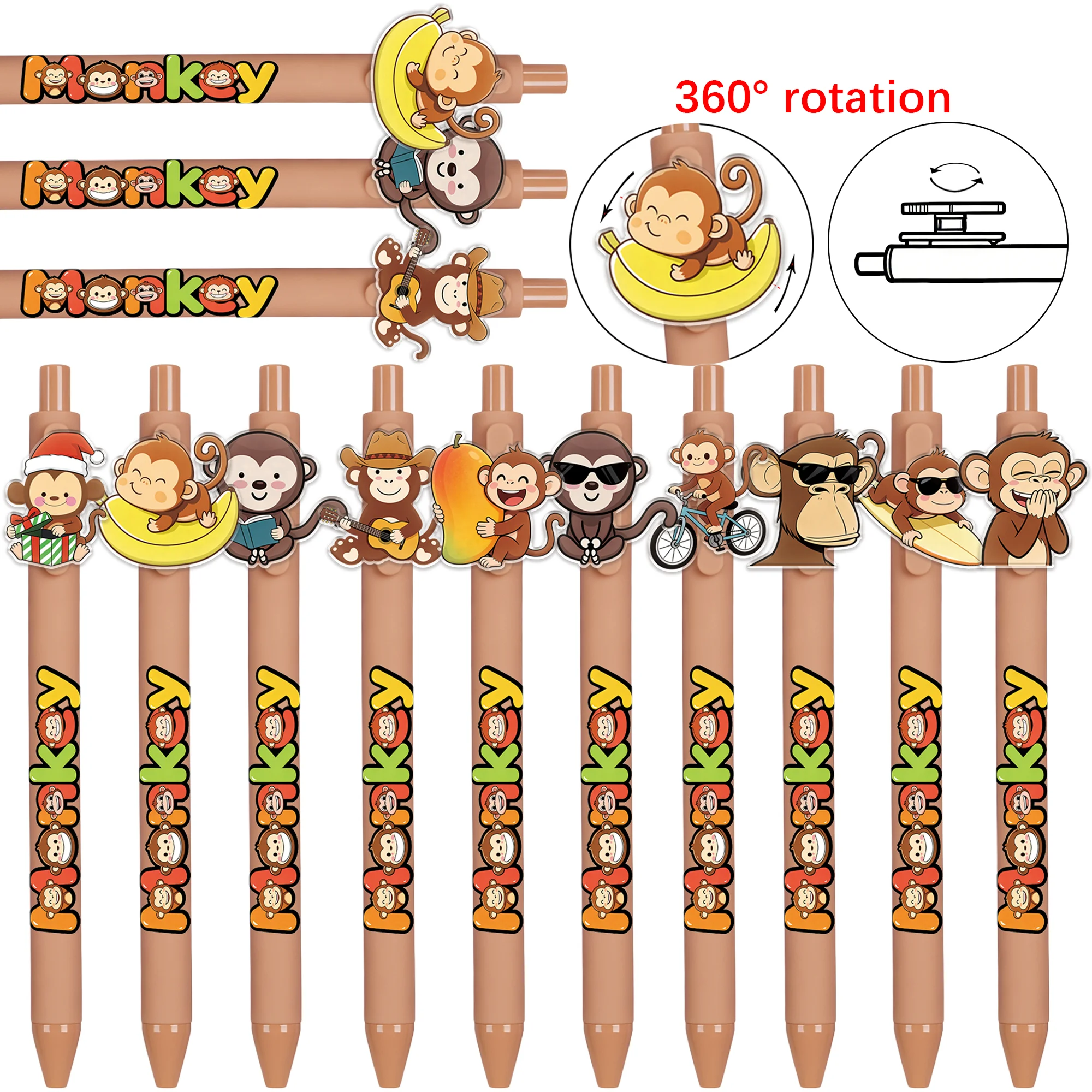 

10/15PCS monkey shape rotatable ballpoint pen random style