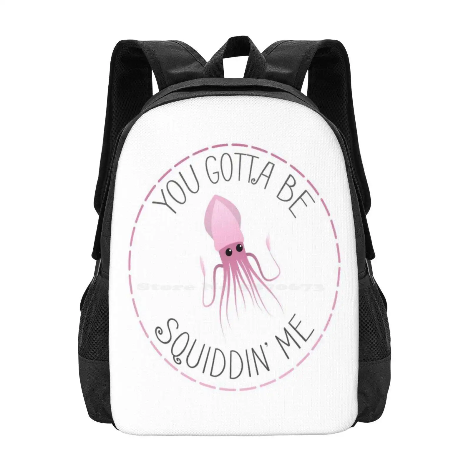 You Gotta Be Squiddin' Me Fashion Pattern Design Travel Laptop School Backpack Bag Cute Animal Spring Summer Flower Black Sting