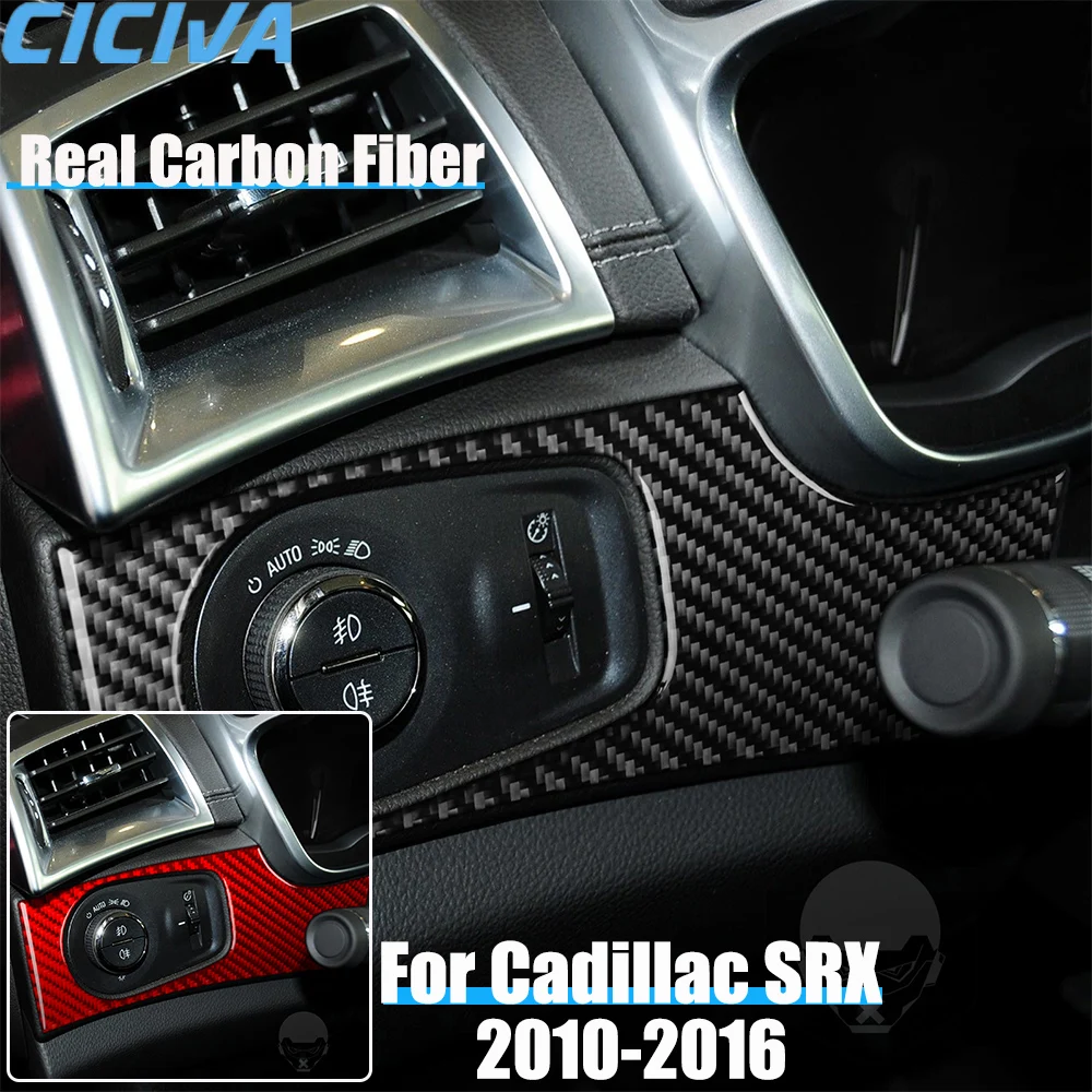

Real Carbon Fiber Car Accessories Headlight Switch Frame Cover Soft Sticker For CADILLAC SRX 2010 2011 2012 2013 2014 2015 2016
