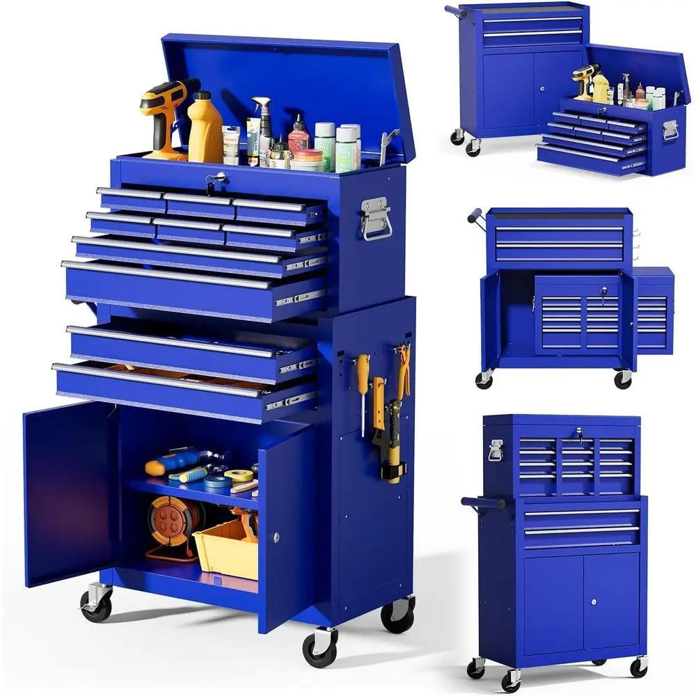 

Ящик для инструментов на 10 ящиков на колесах - сверхпрочный, запираемый, двухфункциональный, со съемным шкафчиком и регулируемыми полками