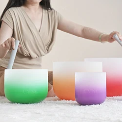 CVNC 11 Inch Half Color Aria Gradient Design Frosted Quartz Crystal Singing Bowl for Meditation with Mallet