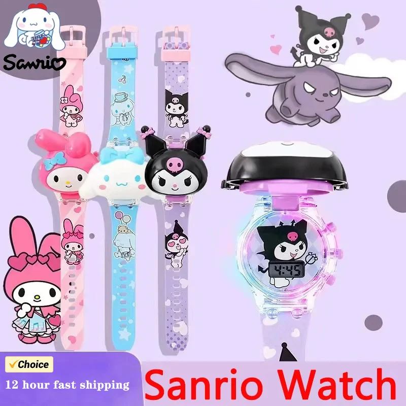 Kawaii Sanrio Watch Cinnamoroll Wrist Watch Kuromi Clock My Melody Watchband Anime Figures Accessories Girl Gift Kid Student Toy