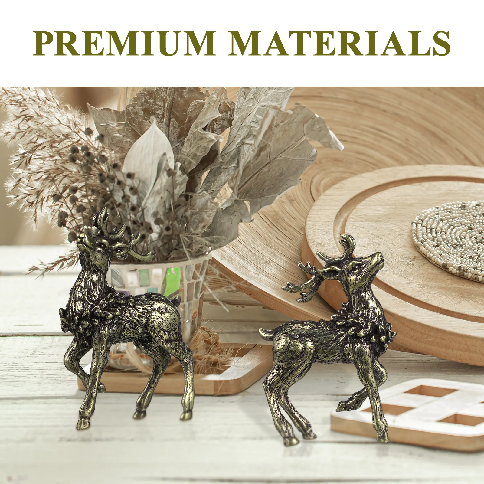 

2Pcs Shiny Brass Deer Desktop Decoration Minimalist Animal Sculpture for Home Office Interior Styling Deer Desktop Adornment