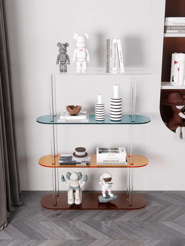 Nordic Simple Acrylic Bookshelf Figure Shelf Living Room Storage Display Shelf Creative Multi-layer Floor Decorative Cabinet