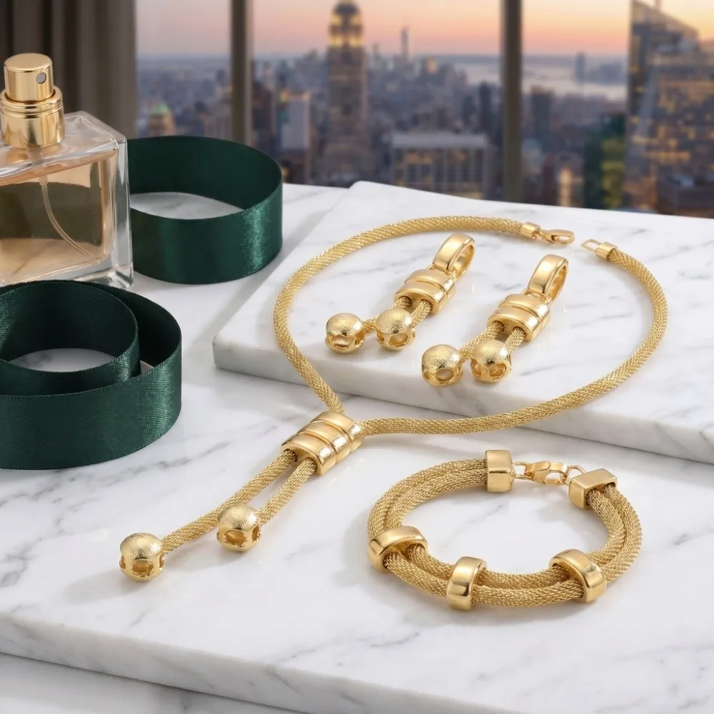 Fashionable Jewelry Set Electroplated High Quality Geometric Tassel Earrings Set Minimalist Versatile Necklace Earrings Bracelet