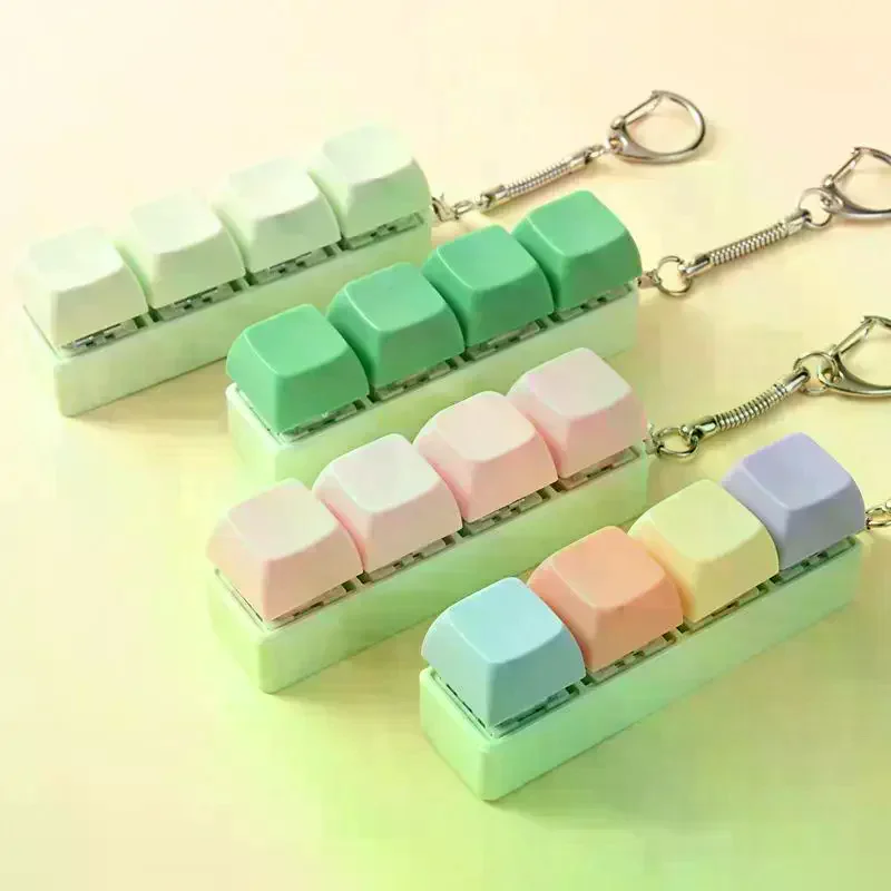 4 Keys Button Keycap Stress Relief Adult Fidget Toy Keychain 4 Keys Keyboard Fidget Gadgets Toys DIY Keyboard Keychain Toys