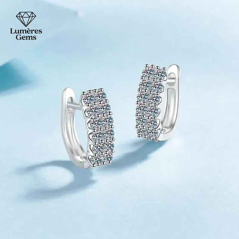 

Classic PT950 Platinum Hoop Earrings with 0.72Ct Full Moissanite Double Halo Lab Diamond Wedding Band - Birthday Gift for Wife