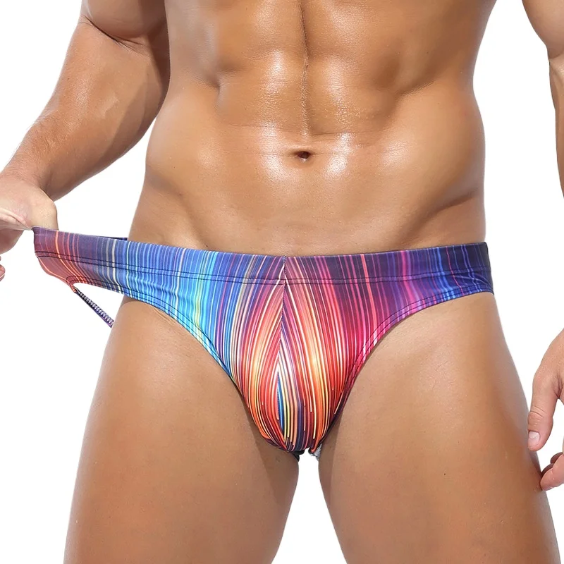 Men's Swimming Trunks Low-Waist Beachwear Quick-Drying Ice Silk Uderwear U Convex PouchPanties Printed Swim Briefs Bikinis