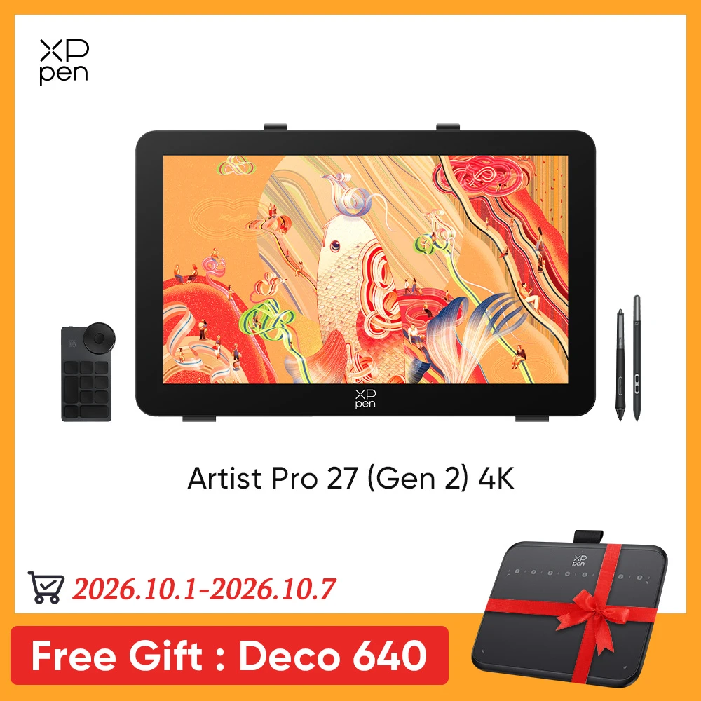XPPen Artist Pro 27 4K 27-Zoll-Grafiktablett-Monitor Multi-Touch 1,07 Milliarden Farben 120Hz Bildwiederholrate für 3D-Design und Animation