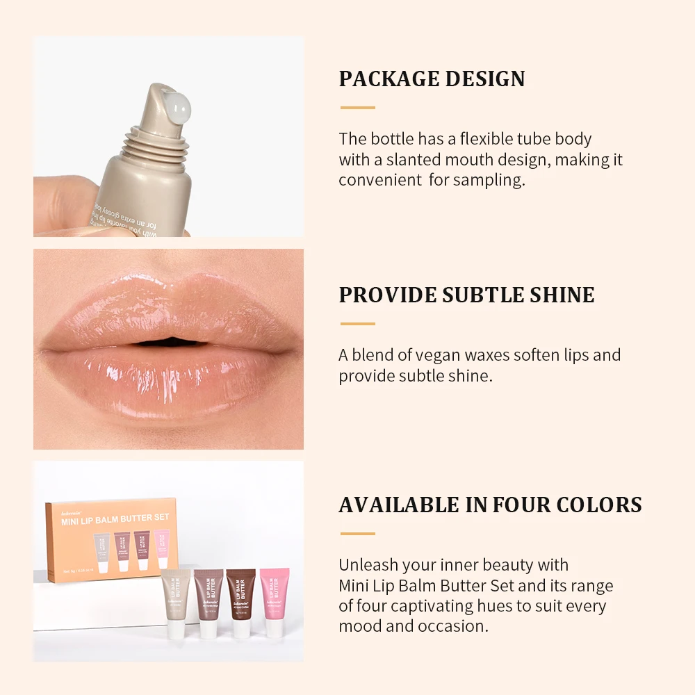 Mini Summer Butter Lip Balm Set, 4-Piece Set for Moisturizing and Glossy Lip Oil, Lightens Lip Lines and Prevents Chapped Lips,