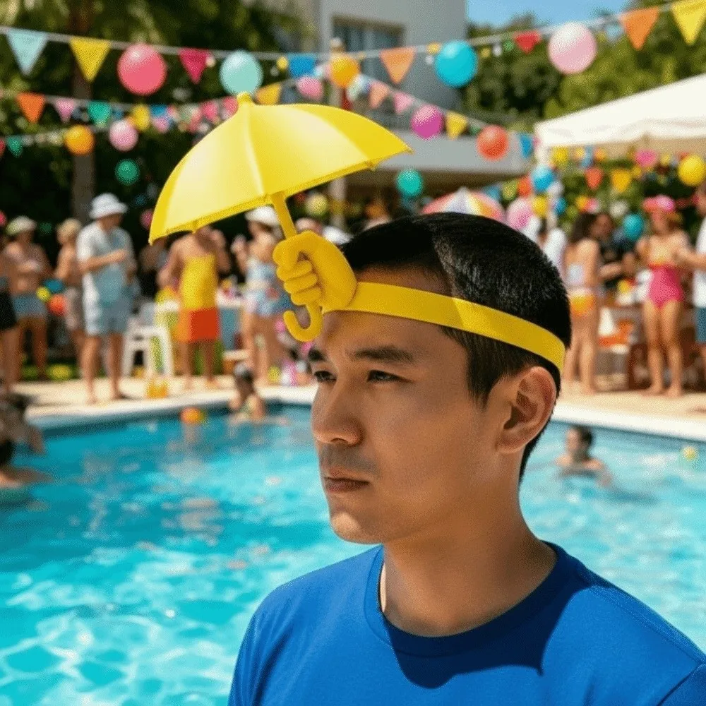 Photo Prop 3D-Printed Umbrella Hat PLA Material Hand-Shaped Mini Parasol Sun Cap Adjustable Hands-Free Creative Headwear Adults