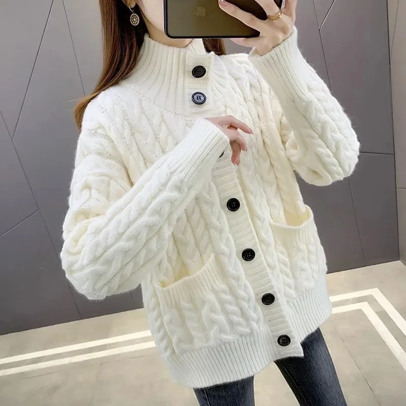 Fashion Versatile Popular Fried Dough Twists Sweater Coat Women's Autumn Wear Versatile Loose Thickened Knitted Cardigan Fashion