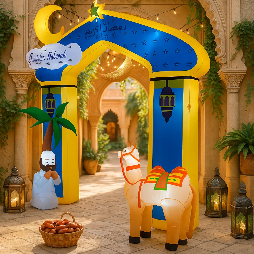 

10FT Ramadan Mubarak Arch Inflatable Decor Star Palm Tree Praying Figure Camel Islamic Supplies Ramadan Inflatable For Yard
