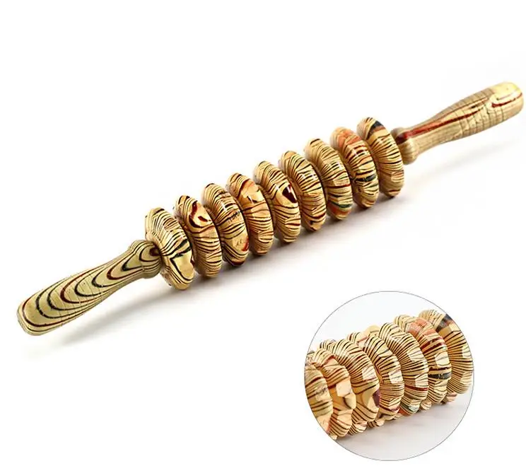 Rodillo de masaje multiusos para todo el cuerpo, equipo de masaje de abdomen, cintura y vientre, nueve rondas de madera