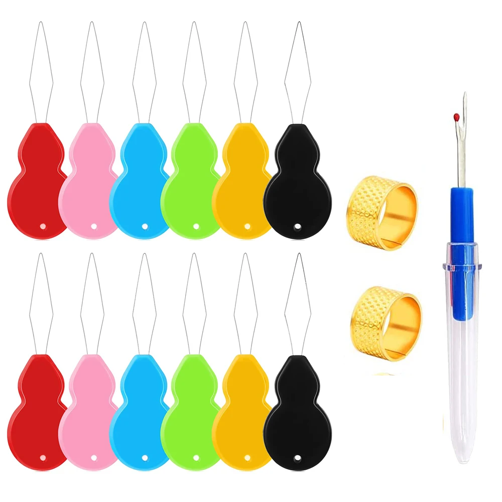 

15PCS Sewing Tool Sets Gourd Shaped Plastic Needle Threaders with Seam Ripper & Thimble for Needlework Embroidery Sewing Tools