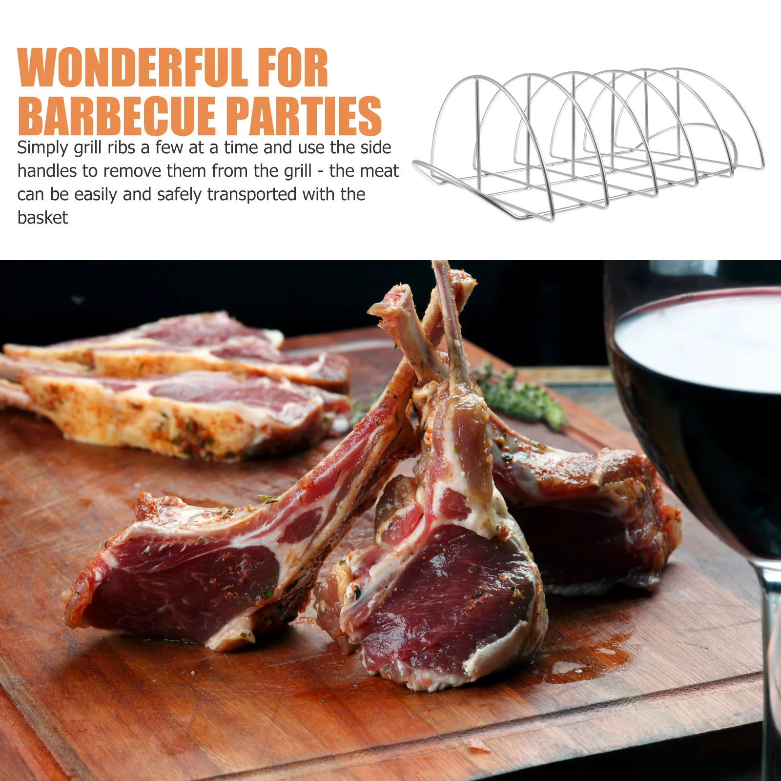 

1pc Stainless Steel Bbq Meat Rack Portable Grilling Net For Fish Vegetables Silver Non-Stick Durable Outdoor Barbecue Tool