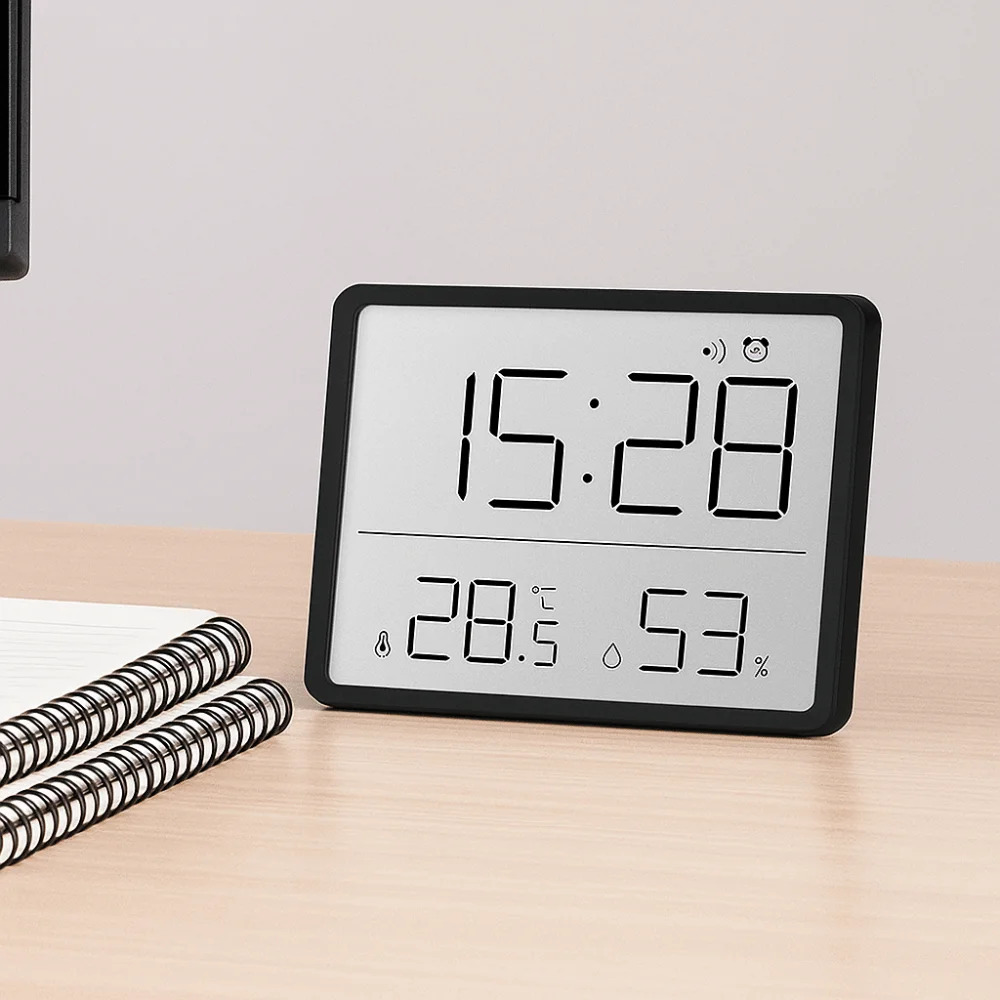 

Magnetic Digital Alarm Clock Electronic Battery Powered Temperature Hygrometer Rectangular Ultra Thin Bedside Desk Clock Bedroom