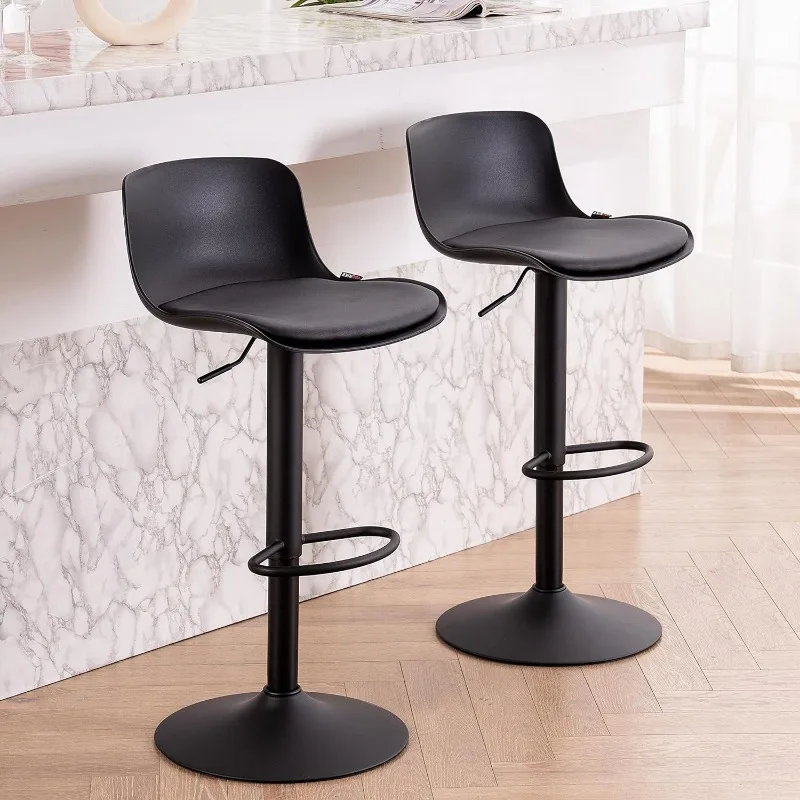 

Black Bar Stools Set of 2 Counter Height Bar Stool Upholstered Adjustable Swivel Metal High Back Bar Chairs