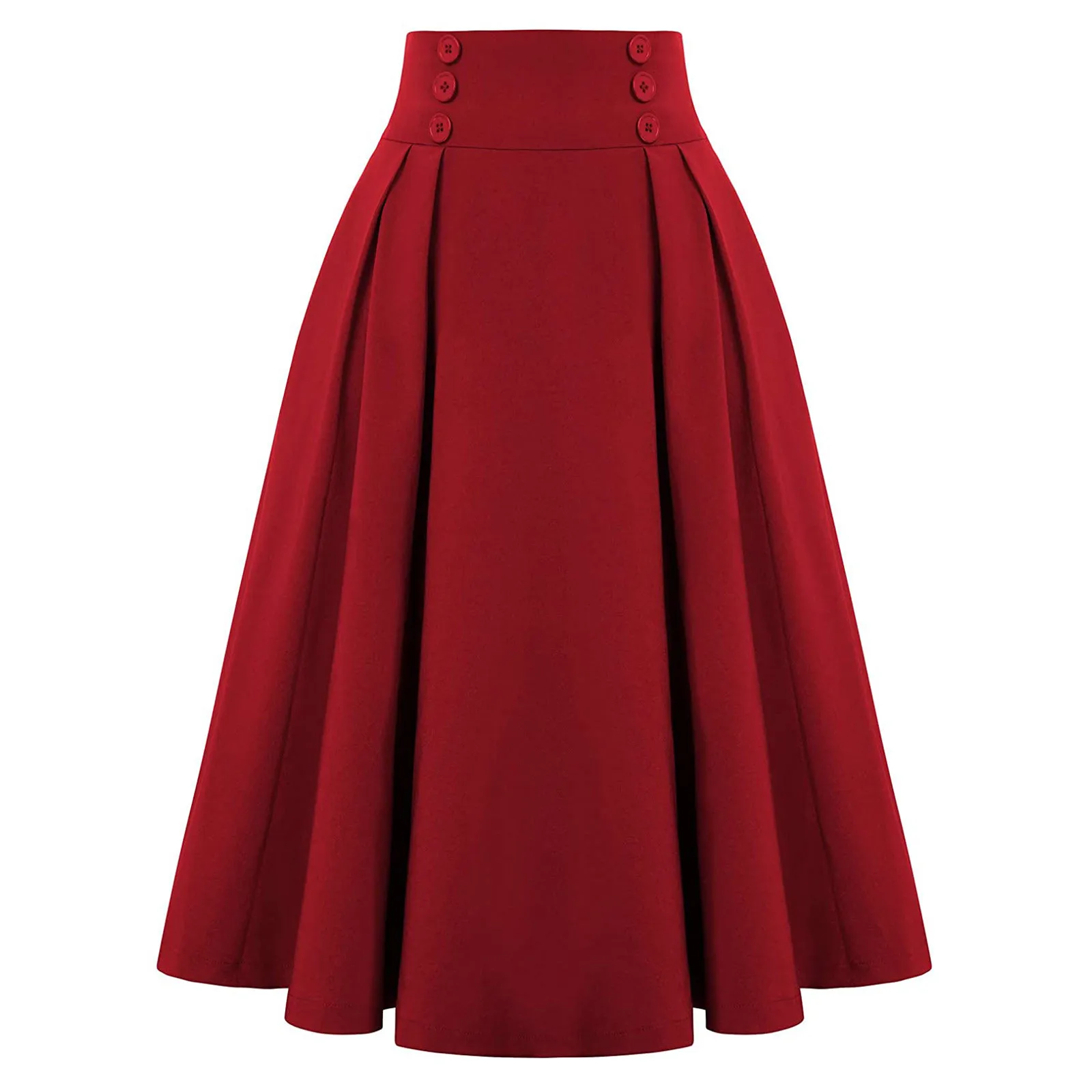 

2024 New Vintage Fashion High Waist Skirts For Women'S Solid Color Summer Midi Skirt Buttons Casual A- Line Long Pleated Skirt