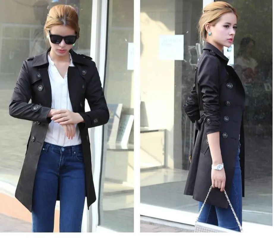 2020 Spring Autumn Mid-Long Trench Coat Women's Korean Casual Outerwear
