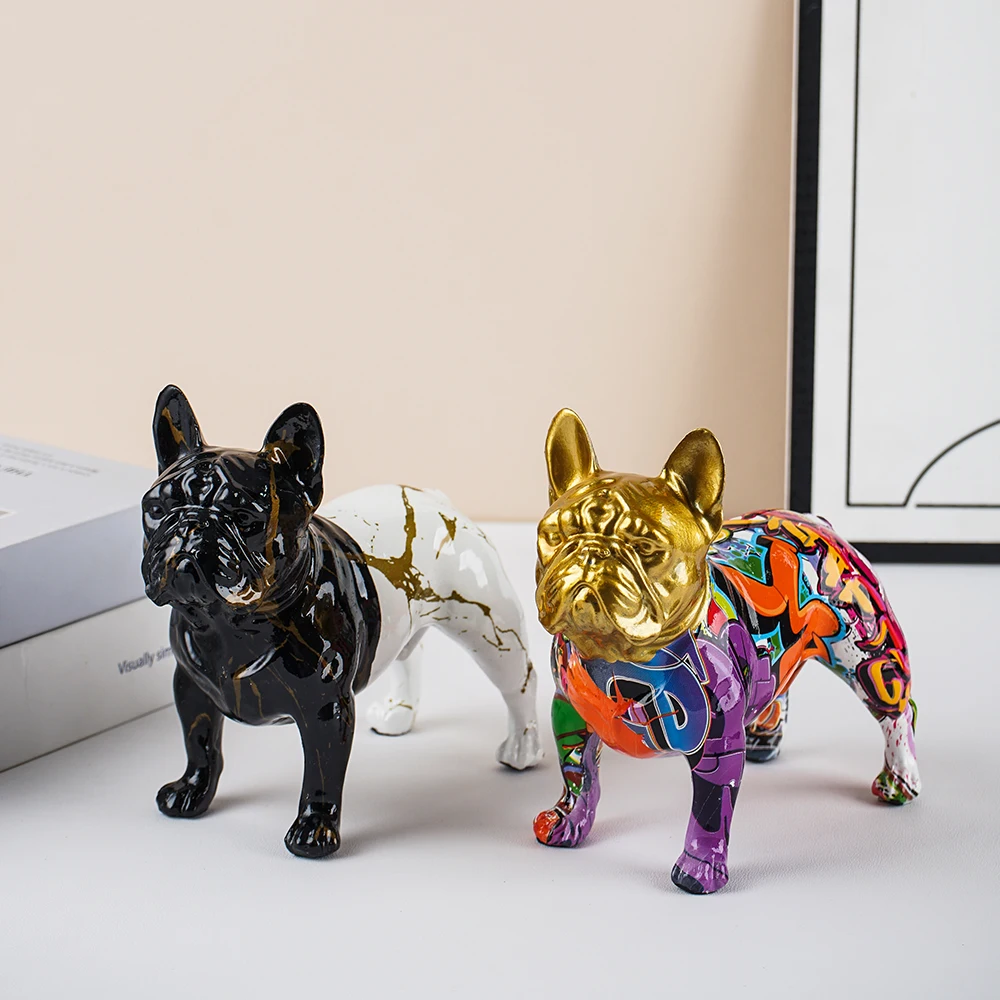

Resin Colorful Standing French Bulldog Resin Statue Pet Dog DIY Crafts Desktop Animal Figurines Home Bar Living Room Decoration