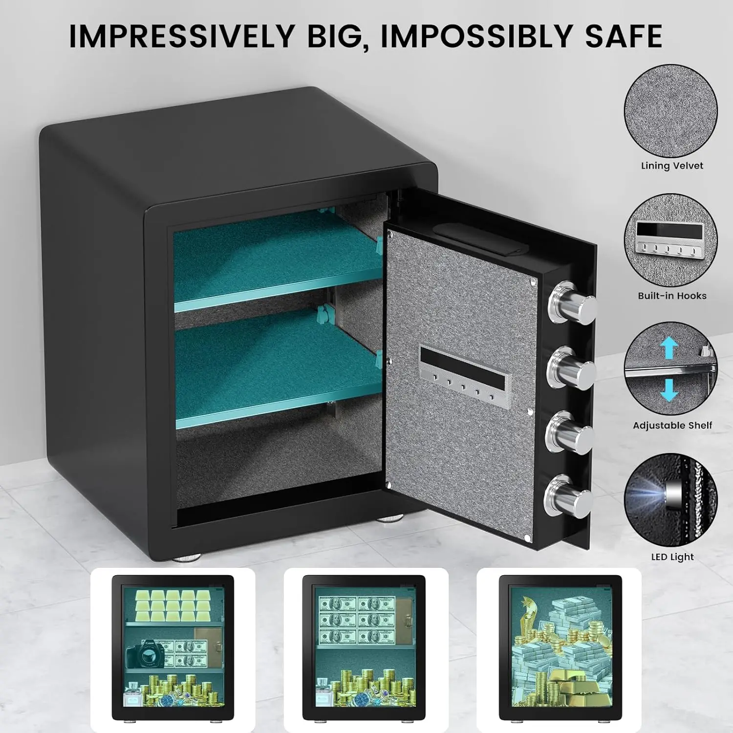 2.0 Cub Safe Box, Steel Security Safe and Lock Box with Backlit Touch Screen Keypad, Dual Alarm System, Mute Function and LED Li
