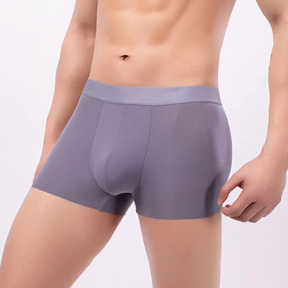 

Men Middle Waist Flat Corner Boxer Shorts Solid Color Ice Silk Seamless Trunks Breathable Cotton Underwear Sexy Underwear Solid