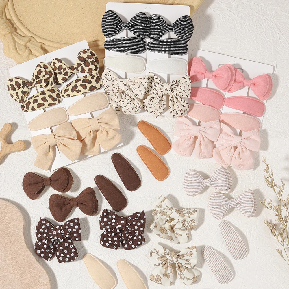1 Set Sweet Fabric Printed Bow BB Hair Clips Children Girls Daily Wear Hair Accessories for Fashionable Parties Kids Hair Clips