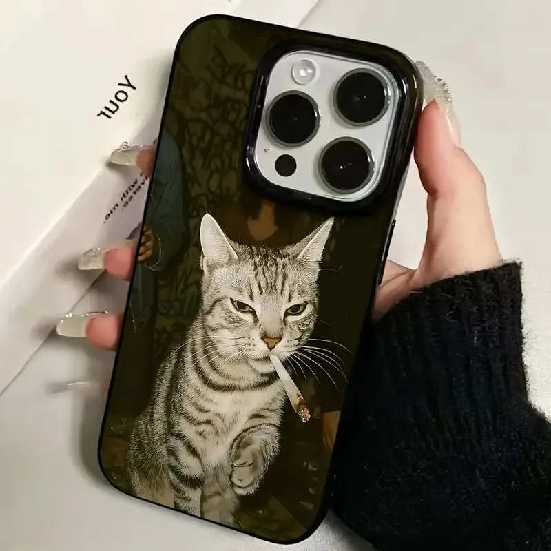 أنيق القط التدخين نمط أسود جراب هاتف آيفون 17 الهواء 16 15 14 13 12 11 17 برو ماكس X XS XR 7 8 زائد SE2 لينة الغطاء الخلفي