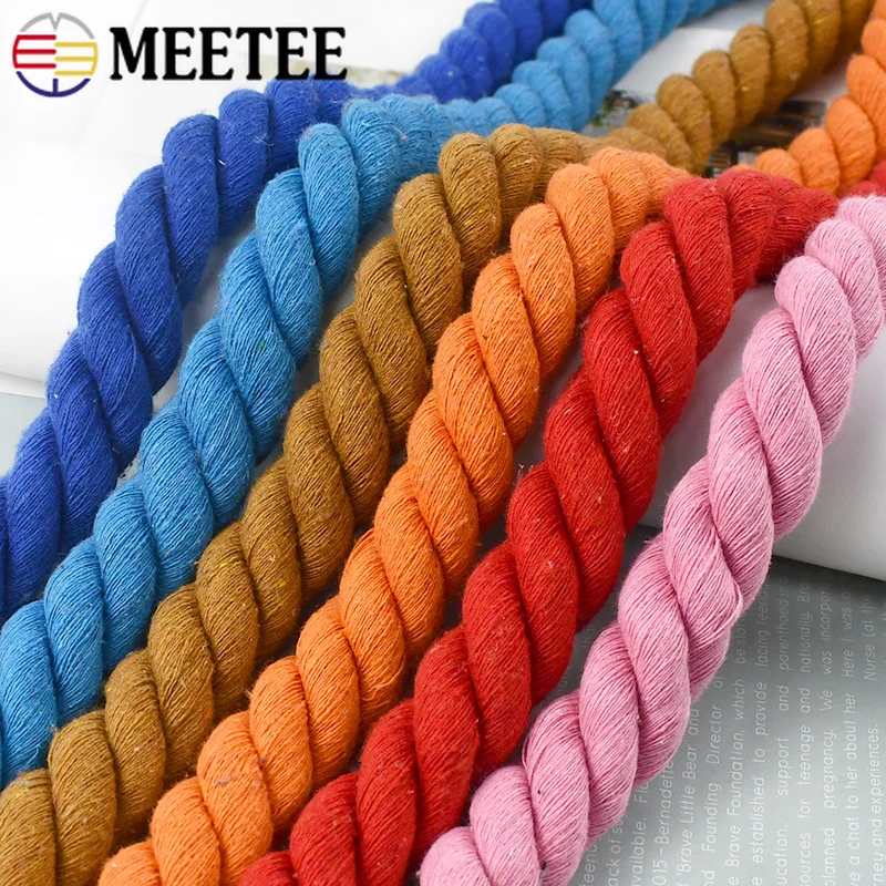 5M 5mm/8mm/10mm/12mm/20mm Colored Cotton Rope Three-Strand Twisted Cord for Macrame Bag Decoration Sewing Handmade Accessories