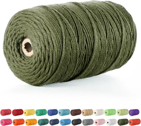 Macrame Cord 3mm 100m Natural Cotton Rope for Colorful Macrame Hand Knitting for Handmade Colored Wall Hanging Weaving Tapestry