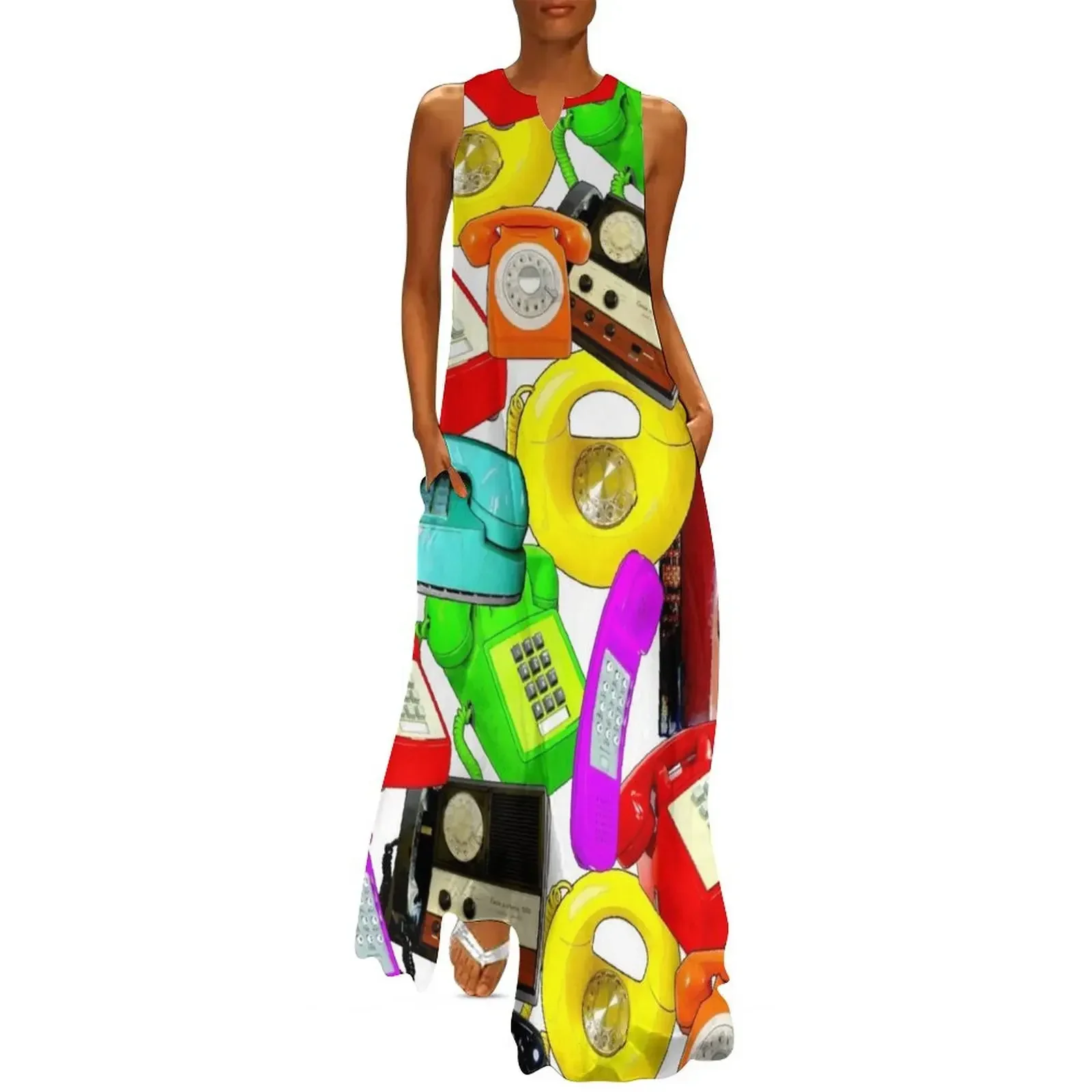 

70S RETRO PHONES Long Dress clothes for women dress summer summer 2025 dresses for 2025