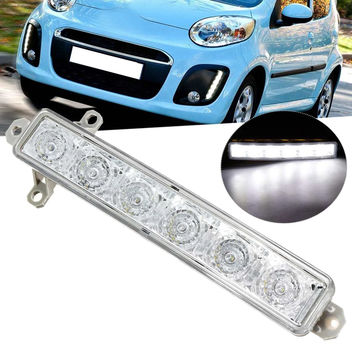 Luz de circulación diurna DRL transparente para coche 6 LED 6000K 9677409380 9677409380   Para Citroen C1 2006-2017 C3 2015 2016 2017 2018 2019