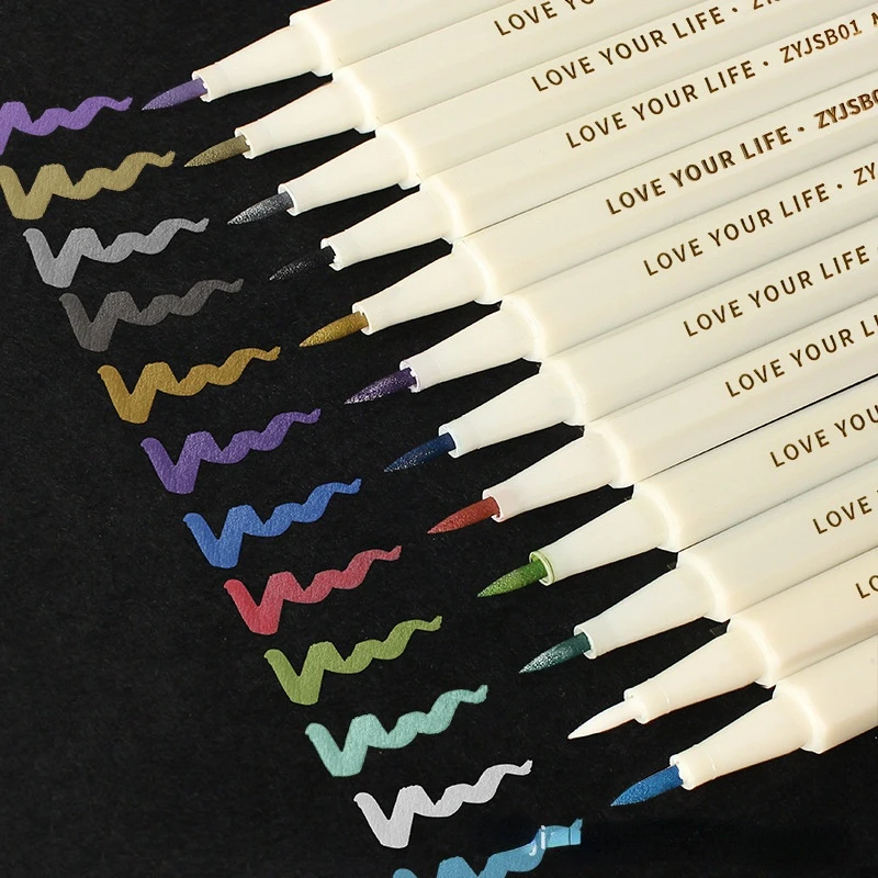 

12-color Metal Marker Pearlescent Color Paint Pen Soft Head Hand Account Pen DIY Photo Album Card Paper Graffiti Marker Pen