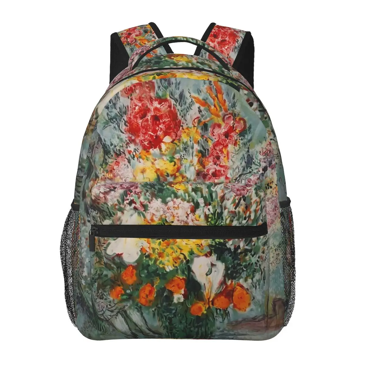 Marc chagall bouquet de fleurs mochilas meninos meninas bookbag crianças sacos de escola viagem bolsa ombro grande capacidade