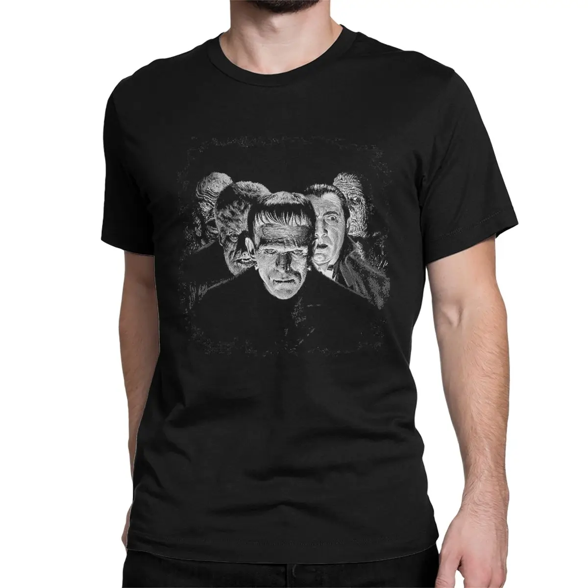 Men Women's T-Shirts Monsters Frankenstein Novelty Pure Cotton Tee Shirt Retro Horror Movie T Shirts Clothing Big Size