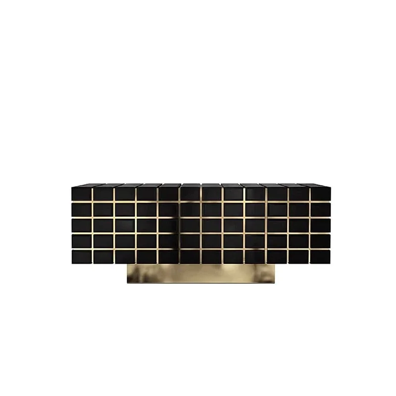 Stainless steel side cabinet light luxury high sense modern rectangular entrance cabinet lattice storage solid wood locker
