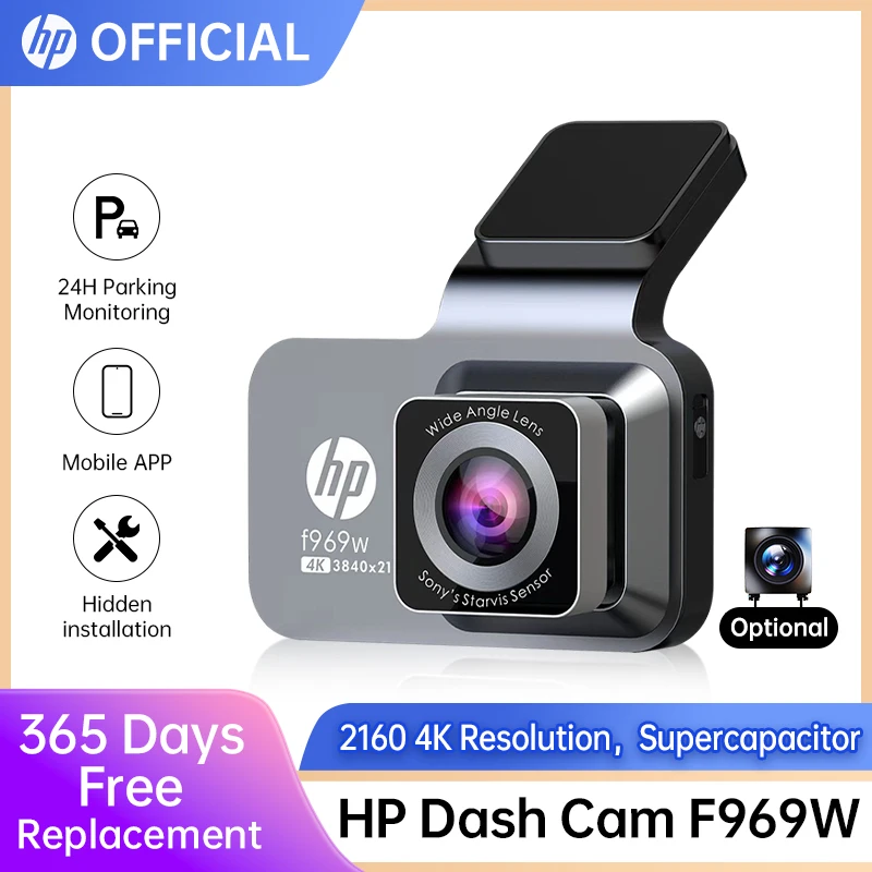 HP الترا HD F969 مسجل السيارة 4K الترا HD للرؤية الليلية 2160P واي فاي حلقة تسجيل السيارات 4K سيارة مسجل ركن السيارة كاميرا السيارة