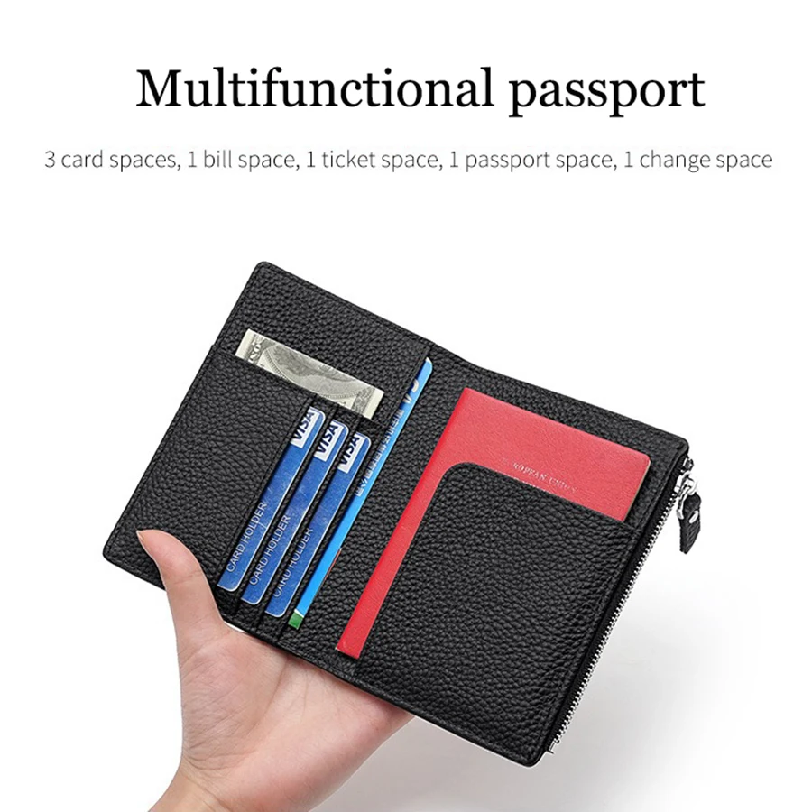 Genuine leather passport RFID travel wallet multi-function card holder coin bag men and women passport