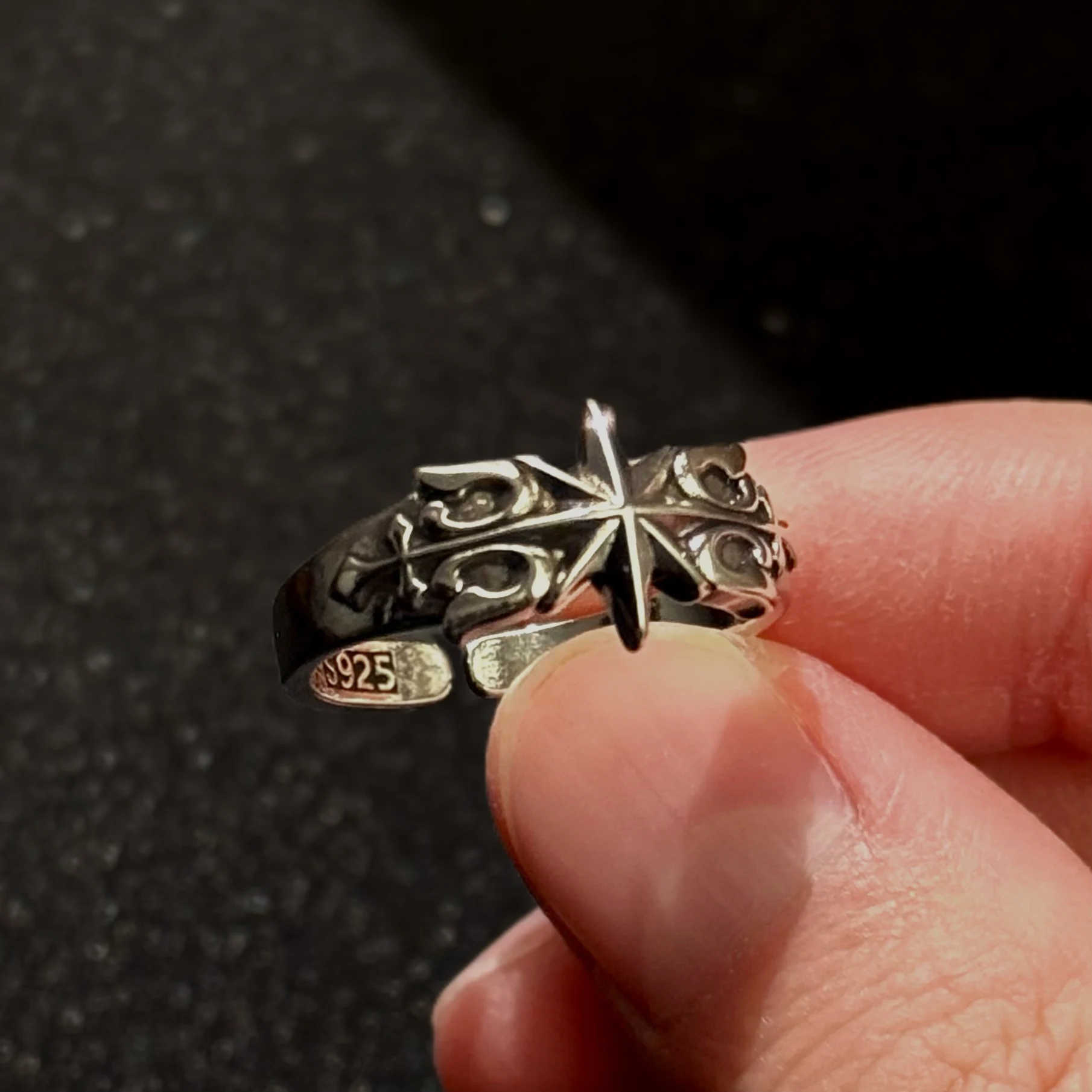 Retro Hexagramm Sechszackiger Stern Verstellbarer Offener Ring für Männer Versilbertes Messing Punk Gothic Edgy Schmuck Unisex Accessoires Geschenk – Detail 4