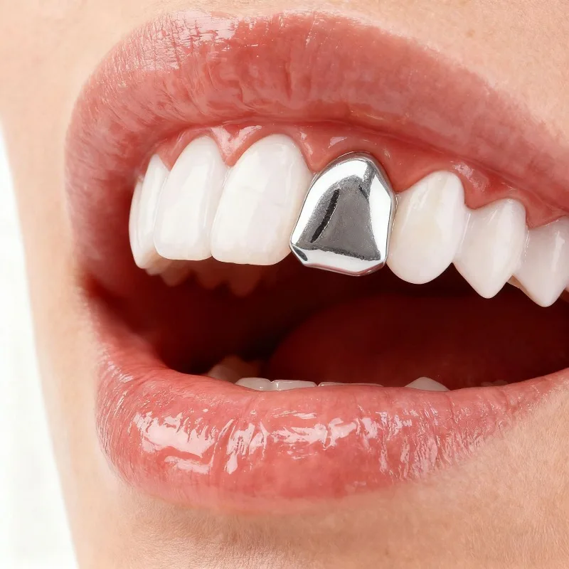 For GRILLz Women Men HIPHOP Jewelry Removable Cosplay Gift Classic Single Glossy Teeth Gold Silver Rose Color Tooth Caps