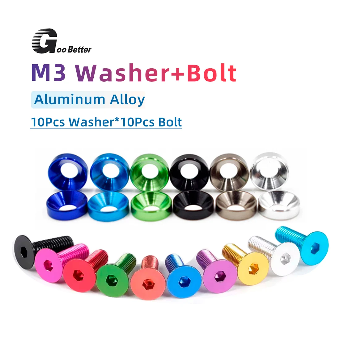 

10 Sets Screw+Nut aluminum flat hex screw M3*6/8/10/12/14/16/18/20/25/30 colourful aluminum hex hexagon countersunk head screw