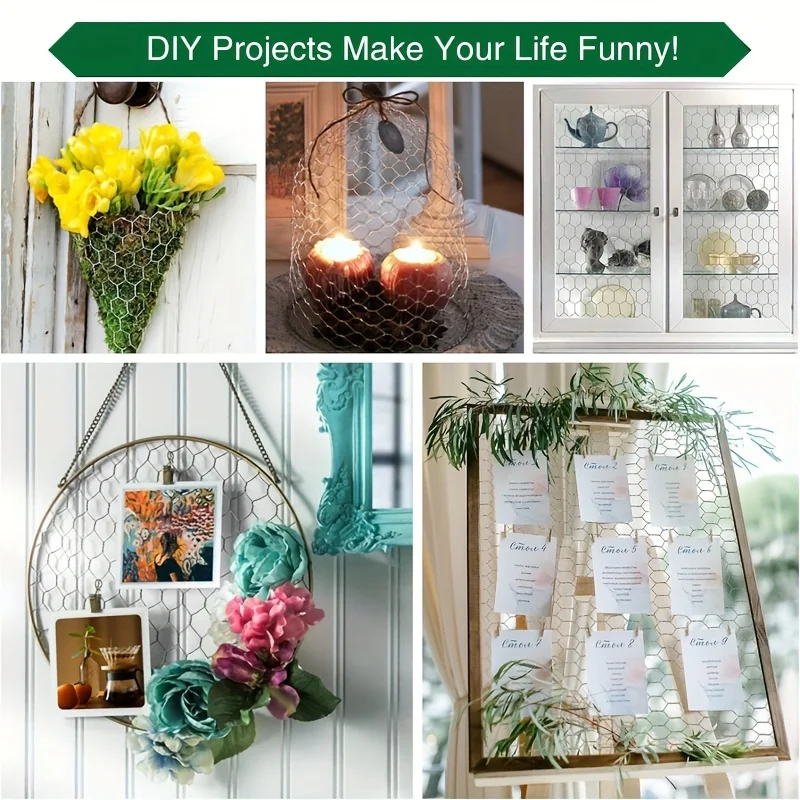 لفة شبكية سلكية للدجاج سداسية خفيفة الوزن، شبكة حرفية معدنية مقاومة للماء لأحجار كريمة صناعية لزراعة الزهور #4