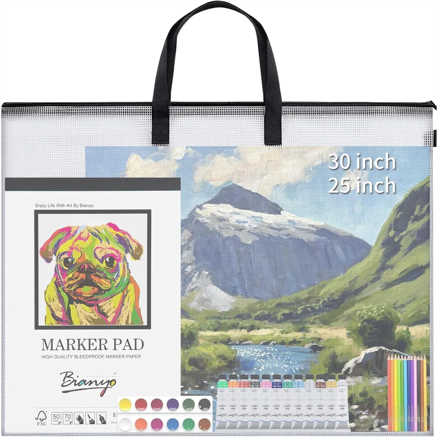 

Extra-Large Art Portfolio Bag 30x25 inches, Zippered Storage Folder for Artwork Posters with Handle