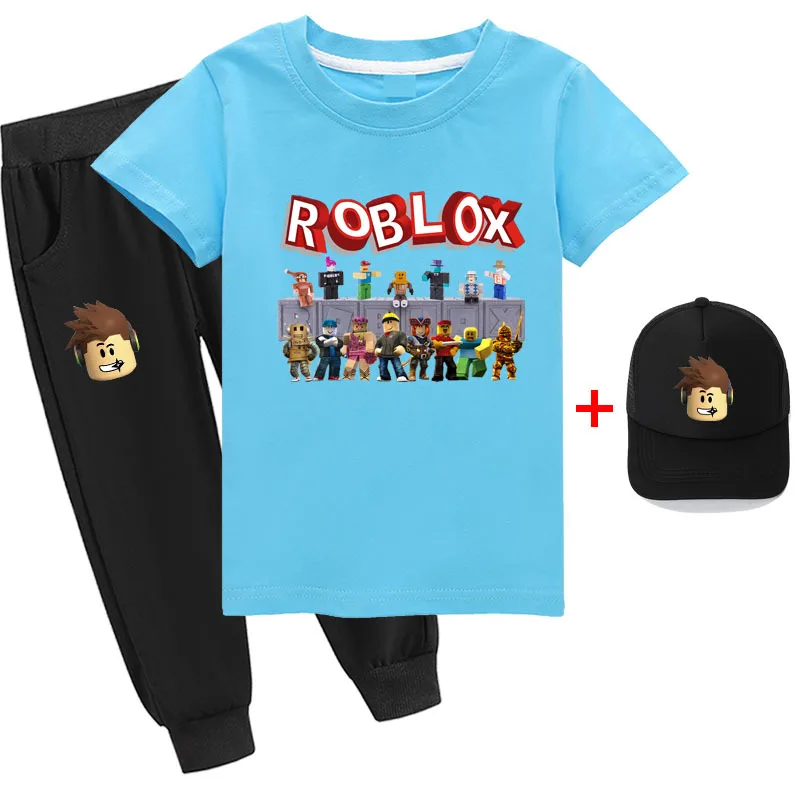 NEW Roblox Fine Cotton Children's Short-sleeved T-shirt Set + Hat Three-piece Set Children's Clothing Autumn Children's Clothes