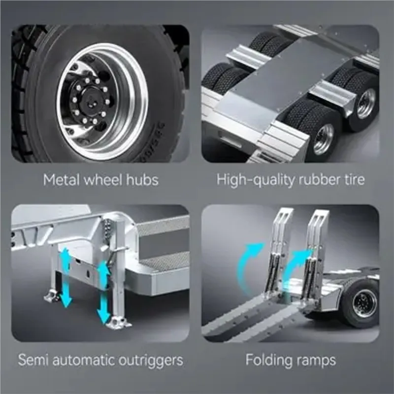 Remolque bajo de 2 ejes de Metal DoubleE, cama plana E012 001 para camión Tractor de Control remoto E113, modelo de camión RC, accesorio de actualización, 1/14