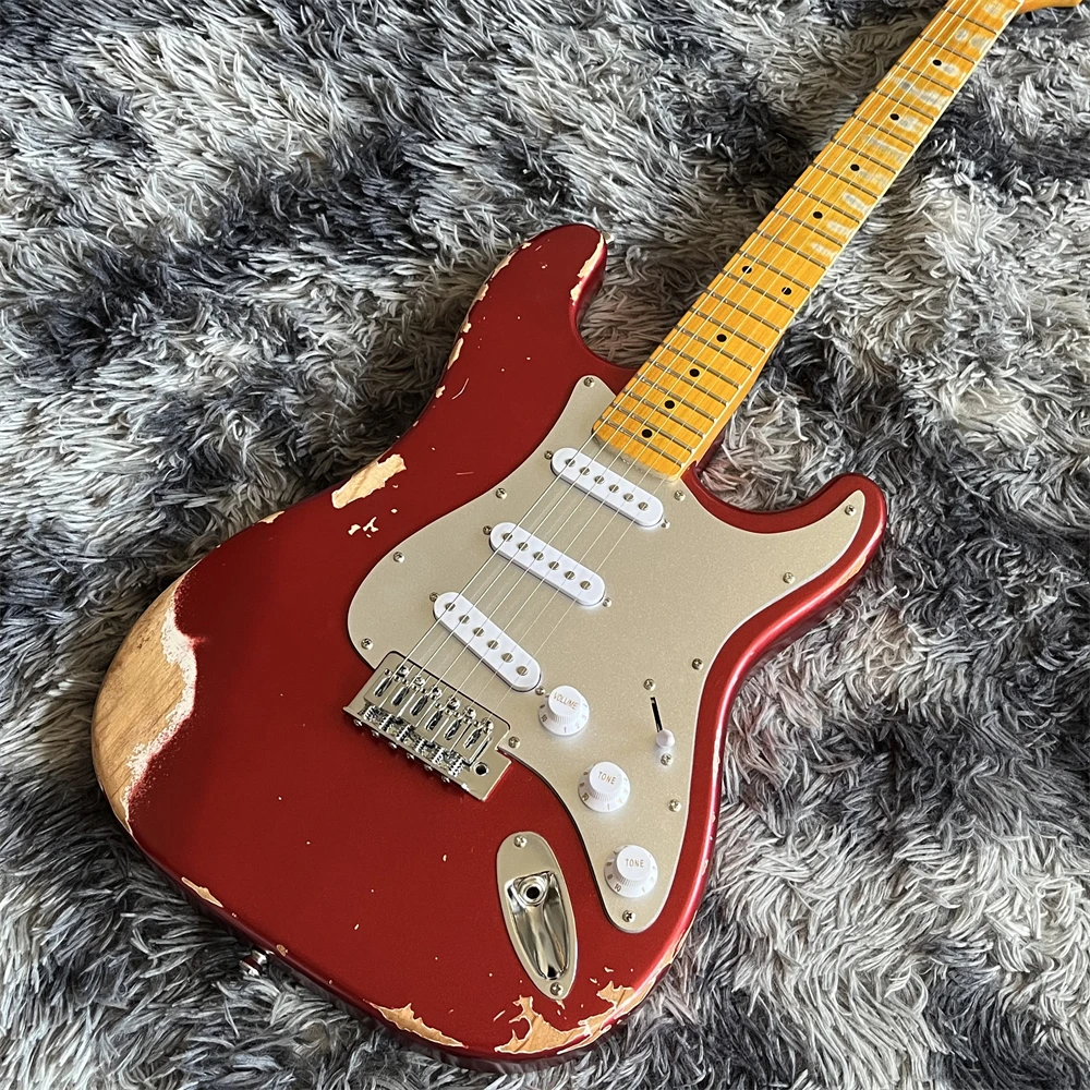 in stock hot selling aged red electric guitar handed heavy relics maple neck chrome hardware 6 strings shipping quickly