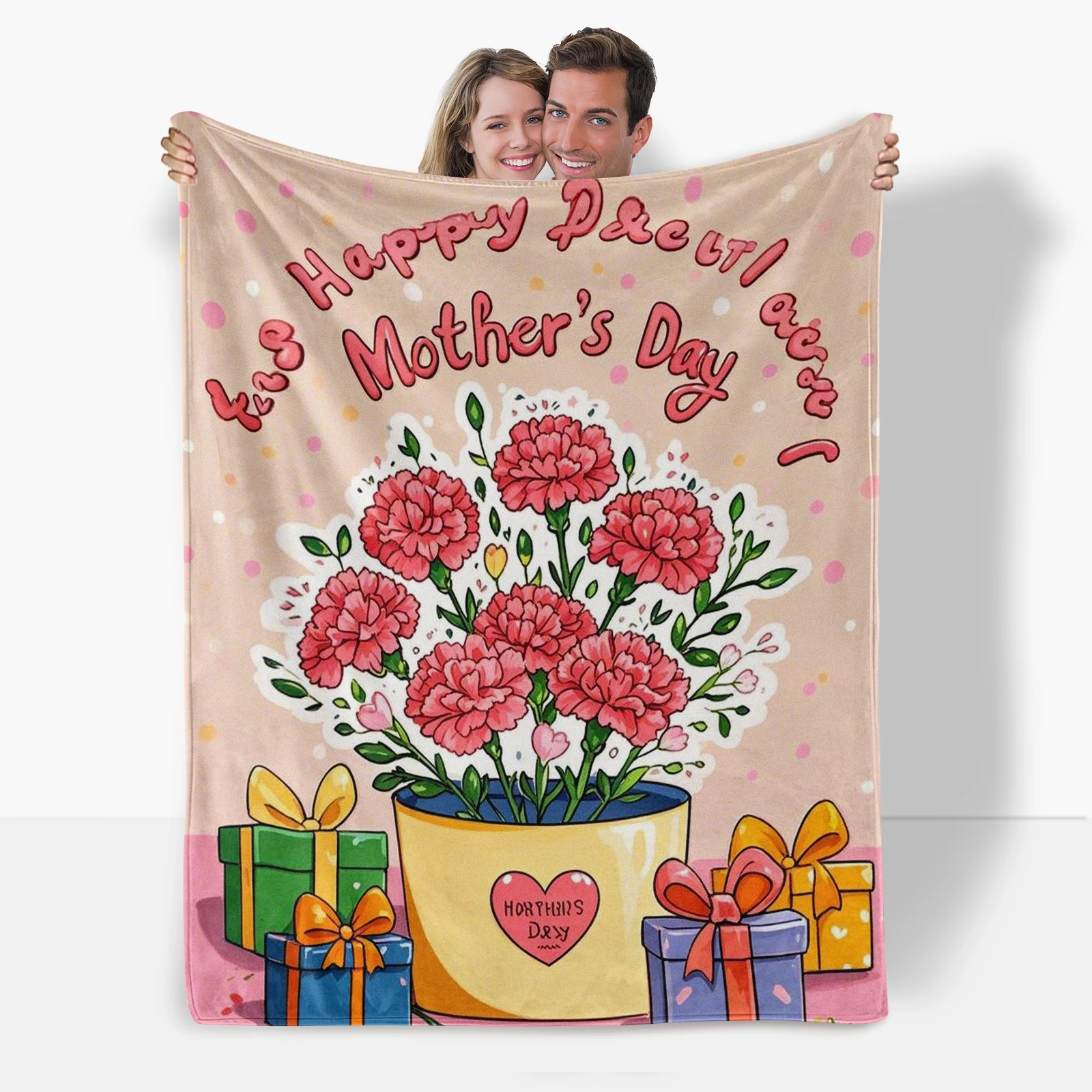 Unique Mothers Day Present Soft Flannel Blanket Combining Charming Cartoon Flowers And Warm Wishes