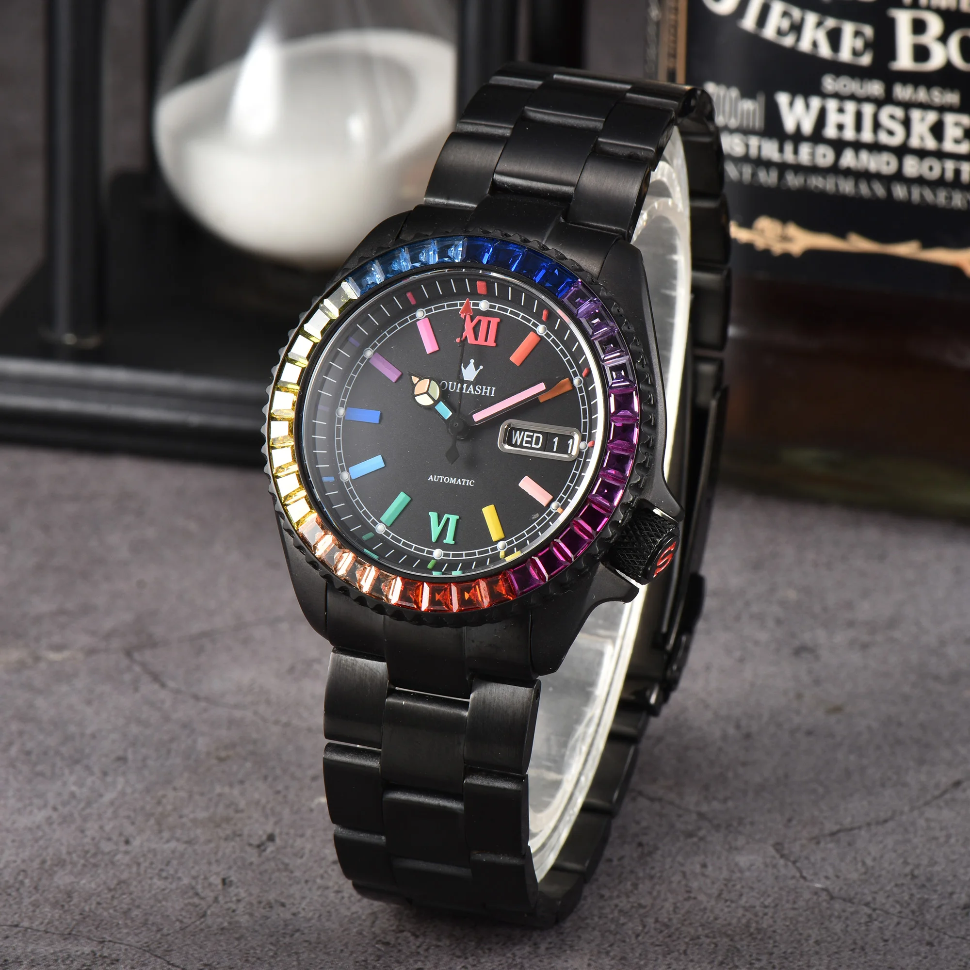 ใหม่007นาฬิกาท้องฟ้าเต็มไปด้วยดวงดาวนาฬิกากลไกเคลื่อนไหว NH36นาฬิกาสแตนเลสนาฬิกากันน้ำ100